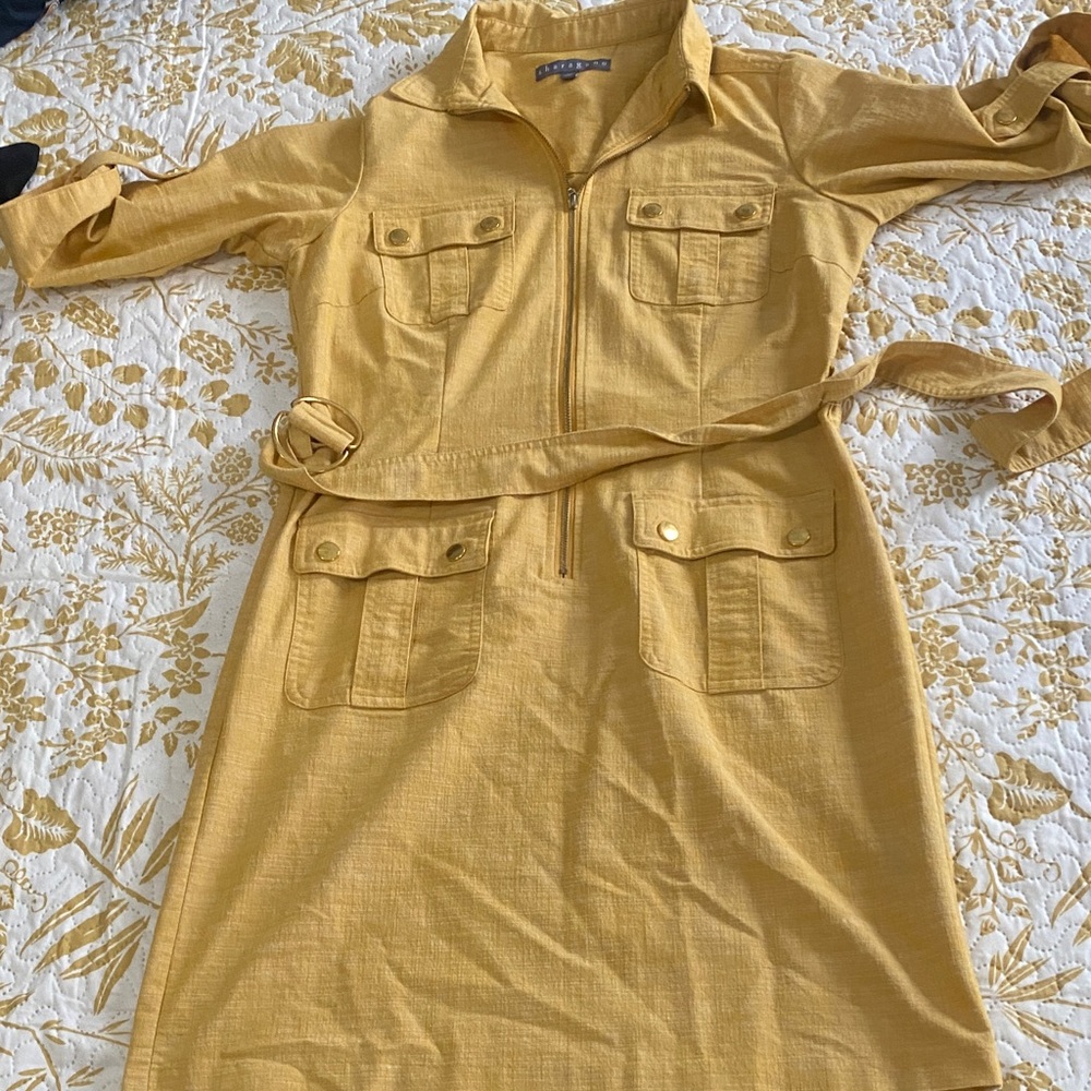 Chico's Mustard Long Sleeve Dress with Belt